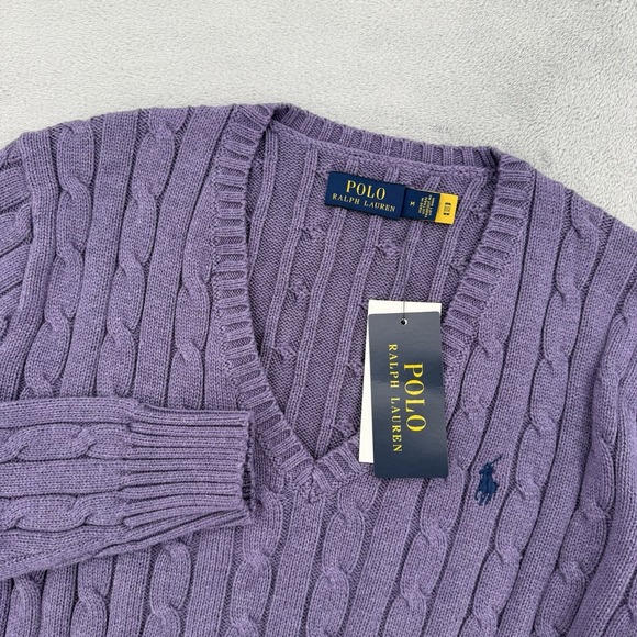Polo Ralph Lauren Sweaters - Polo Ralph Lauren Sweater Women's M Cable Knit V Neck Pullover Pony Purple